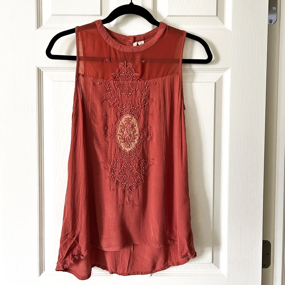 Embroidered Beaded Sleeveless Top